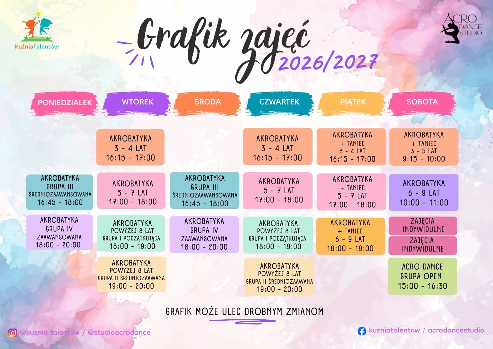 akrobatyka kuźnia talentów grafik acro dance stucdio akrobatyka kuźnia talentów grafik acro dance stucdio